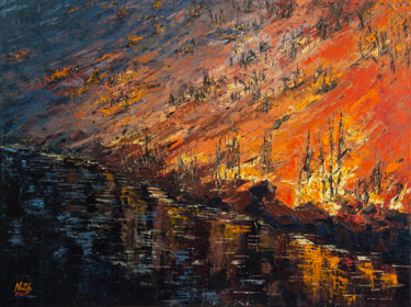 Burning slope Painting titled "Burning slope" by Natiko, Original Artwork, Oil Mounted on Wood Stretcher frame