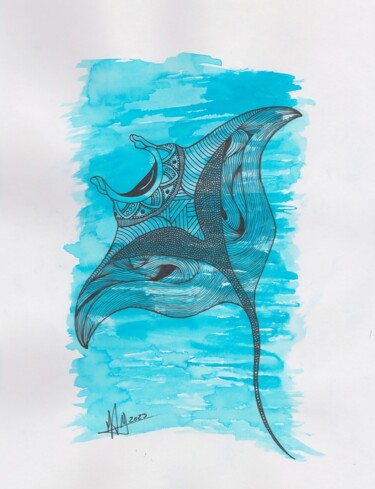 图画 标题为“Manta (birostris)” 由Miguel Marques, 原创艺术品, 墨