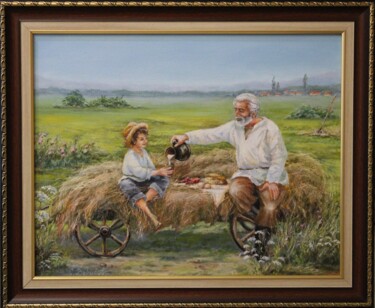 Hay-flavoured breakfast Painting titled "Hay-flavoured break…" by Svetlana Verisova /Brezashka/, Original Artwork, Oil Mounted on Wood Stretcher fra…