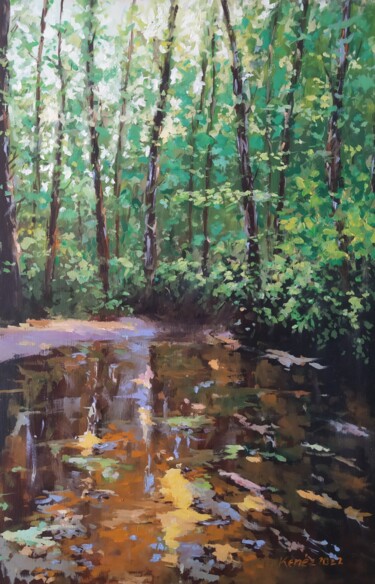 Malarstwo zatytułowany „Silent water” autorstwa István Kenéz, Oryginalna praca, Olej Zamontowany na Drewniana rama noszy