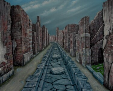 Pittura intitolato "Straatje in Pompeii" da Uko Post, Opera d'arte originale, Olio