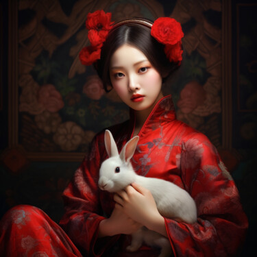 Digitale Kunst getiteld "Asian & rabbit" door Wonder Art, Origineel Kunstwerk, 2D Digital Work