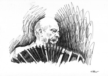 Dibujo titulada "Astor Piazzolla 01" por Chelo Leyria, Obra de arte original, Lápiz