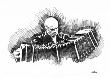 Dibujo titulada "Astor Piazzolla 03" por Chelo Leyria, Obra de arte original, Lápiz