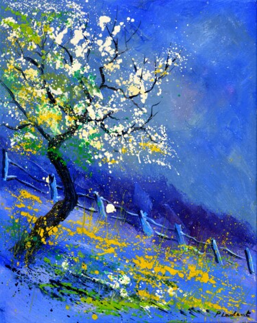 Schilderij getiteld "Blue spring" door Pol Ledent, Origineel Kunstwerk, Olie Gemonteerd op Frame voor houten brancard