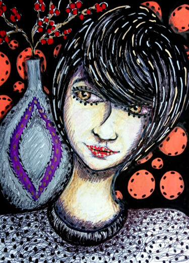 Dessin intitulée "Vase" par Karine Garelli (Reds Robin), Œuvre d'art originale, Gouache