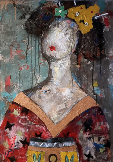 SERIE GEISHA 00081 Painting titled "SERIE GEISHA 00081" by Josep Pozo, Original Artwork, Acrylic Mounted on Wood Panel