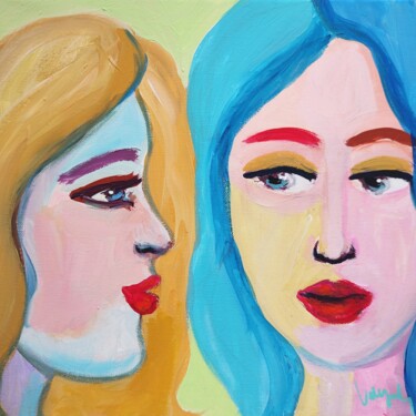Self reflection two women original painting on canvas 绘画 标题为“Self reflection two…” 由Natalya Volynska, 原创艺术品, 丙烯