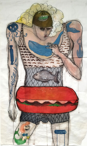Peinture intitulée "Burger boy" par Grotsk, Œuvre d'art originale, Acrylique
