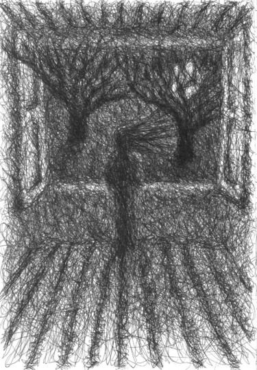 Drawing titled "La Sorcière 1." by Oscar Olarte, Original Artwork, Ballpoint pen Mounted on Cardboard