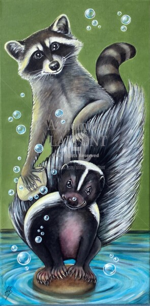 Peinture intitulée "Lavage express, Qui…" par Annemarie Laffont, Œuvre d'art originale, Acrylique Monté sur Châssis en bois