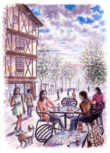 Peinture intitulée "Afterwork sous les…" par Jean-Paul Ramon, Œuvre d'art originale, Aquarelle