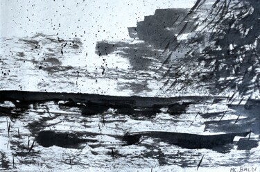Dessin intitulée "23-07-14   ENCRE" par Marie-Claude Baldi, Œuvre d'art originale, Encre Monté sur Panneau de bois