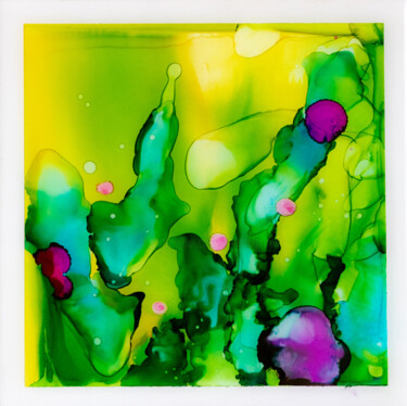 绘画 标题为“Orchidées bleues” 由Chantal Proulx, 原创艺术品, 墨 安装在木质担架架上