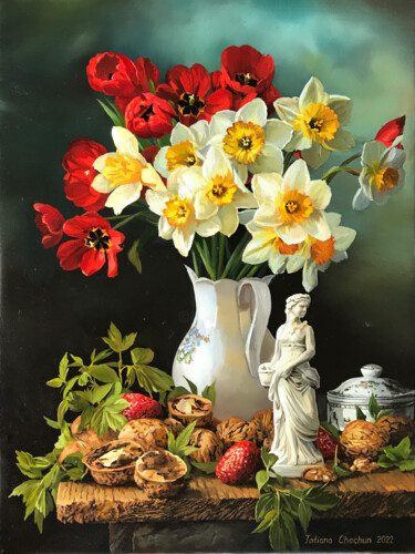 제목이 "Still life with daf…"인 미술작품 Tatjana Cechun로, 원작, 기름