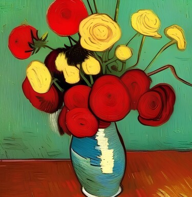 Digital Arts titled ""Flowers on table"" by Michael C Bertsch, Original Artwork, Digital Painting