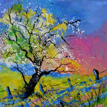 Schilderij getiteld "Pink spring" door Pol Ledent, Origineel Kunstwerk, Olie Gemonteerd op Frame voor houten brancard
