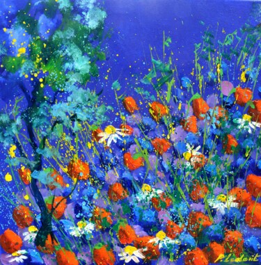 Schilderij getiteld "Red poppies 44" door Pol Ledent, Origineel Kunstwerk, Olie Gemonteerd op Frame voor houten brancard