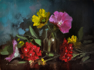 Peinture intitulée "Pétunia and Co" par Pascal Giroud, Œuvre d'art originale, Huile