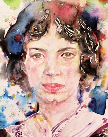 Painting titled "EMILY DICKINSON" by Lautir, Original Artwork, Watercolor