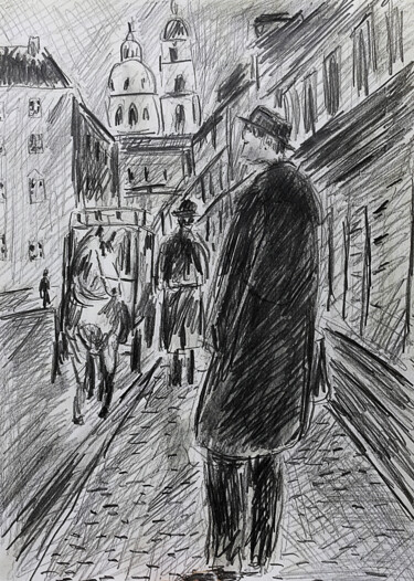 图画 标题为“Rue de Prague” 由Jean Mirre, 原创艺术品, 铅笔