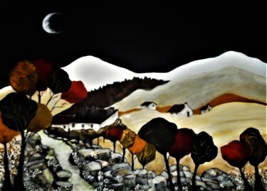 Peinture intitulée "maisons au bord de…" par Sylvie Pinon, Œuvre d'art originale, Acrylique Monté sur Châssis en bois
