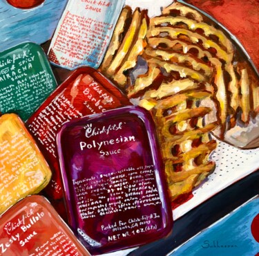 Still Life with Chick-fil-A French Fries and Sauces 绘画 标题为“Still Life with Chi…” 由Victoria Sukhasyan, 原创艺术品, 丙烯