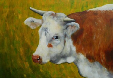 Painting titled "fast eine feine Dame" by Andreas Lochter, Original Artwork, Oil Mounted on Wood Stretcher frame