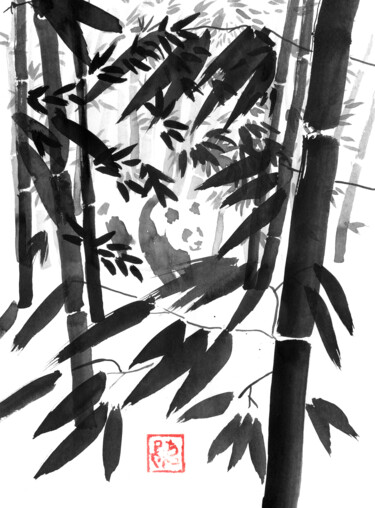 图画 标题为“panda in bamboo for…” 由Péchane, 原创艺术品, 水彩