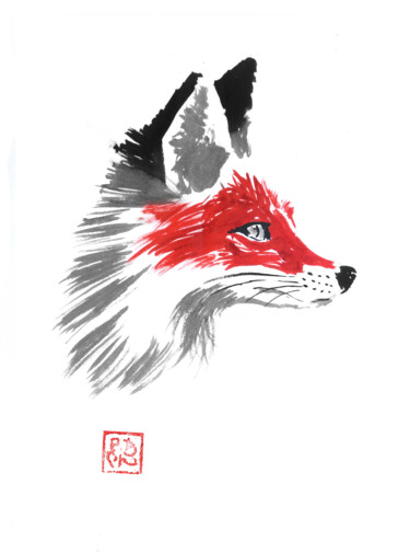图画 标题为“red fox” 由Péchane, 原创艺术品, 水彩