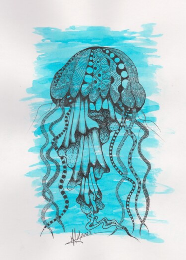 Medusa (Cyanea lamarchi) "Medusa (Cyanea lama…" başlıklı Resim Miguel Marques tarafından, Orijinal sanat, Mürekkep