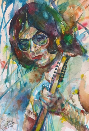 Painting titled "RON ASHETON" by Lautir, Original Artwork, Watercolor