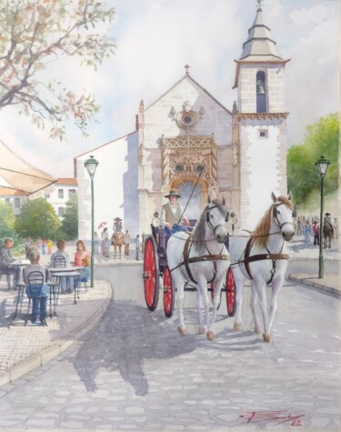 Peinture intitulée "Os cavalos e a fé" par Francisco Salgado Dias, Œuvre d'art originale, Aquarelle