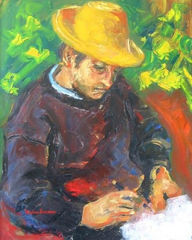 Peinture intitulée "L'écrivain" par Karine Lemoine, Œuvre d'art originale