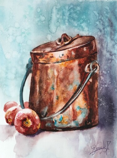 Malerei mit dem Titel "Cuivre rouge" von Marc Broudic, Original-Kunstwerk, Aquarell