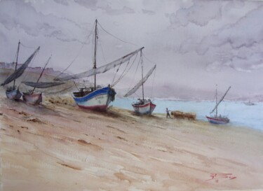 Peinture intitulée "Dia chuvoso na pesc…" par Francisco Salgado Dias, Œuvre d'art originale, Aquarelle
