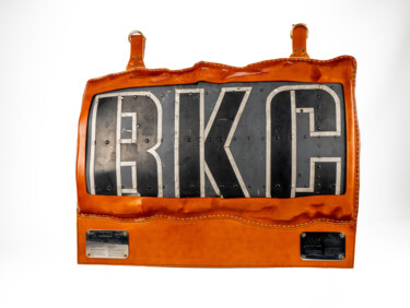 Sculpture titled "NO-FLY ZONE" by Art Of War, Original Artwork, Leather Mounted on Metal