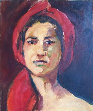 Peinture intitulée "Le foulard rouge" par Karine Lemoine, Œuvre d'art originale