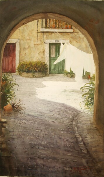 Peinture intitulée "Pátio do carrasco" par Francisco Salgado Dias, Œuvre d'art originale, Aquarelle