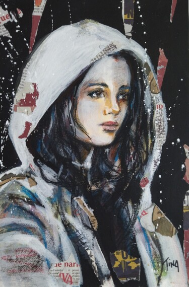 Dessin intitulée "Dame à la capuche" par Martine Banacer, Œuvre d'art originale, Acrylique