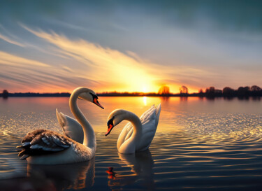 数字艺术 标题为“Mute Swans on the l…” 由Manolis Tsantakis, 原创艺术品, AI生成的图像