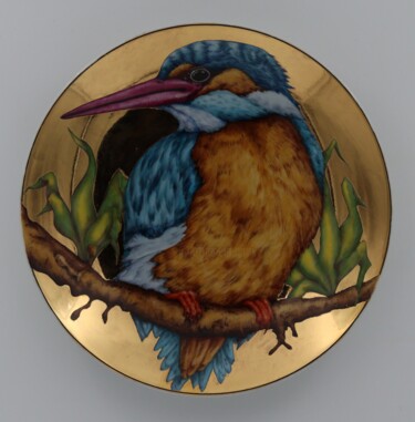 Sculpture intitulée "Kingfisher on a bra…" par Oxana Kondratenko, Œuvre d'art originale, Céramique