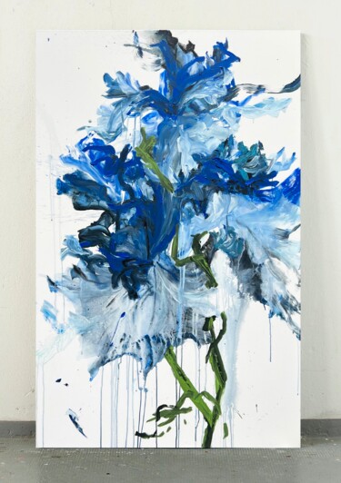 Painting titled "Blue flower 6" by Rosi Roys, Original Artwork, Acrylic