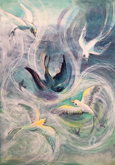 绘画 标题为“Tempête” 由Jacqueline Klocke, 原创艺术品, 丙烯 安装在木质担架架上
