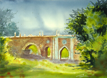 Painting titled "Summer walk in Mosc…" by Elena Gaivoronskaia, Original Artwork, Watercolor