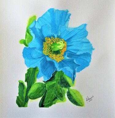 Pintura titulada "Papoila do Azul do…" por Inês Dourado, Obra de arte original, Acuarela