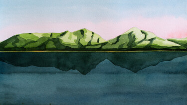 Schilderij getiteld "Hochfelln mit Hochg…" door Johann Krammer, Origineel Kunstwerk, Aquarel