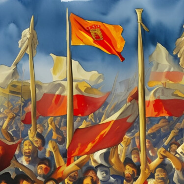 数字艺术 标题为“Crowd and Flags” 由Isra, 原创艺术品, AI生成的图像