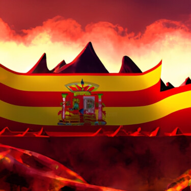 数字艺术 标题为“Flag and red fire” 由Isra, 原创艺术品, AI生成的图像