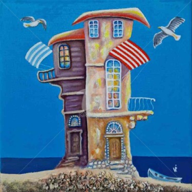 Painting titled "Dream house 3D effe…" by Krisline, Original Artwork, Oil